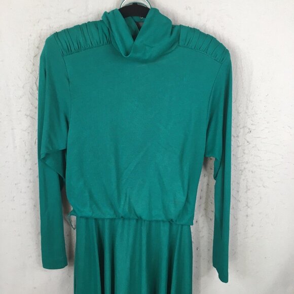 Vintage Jessica Howard By Mitchell Robbell Dress Womens 10 Green Belted Maxi 80s - Picture 2 of 16